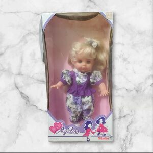 Vintage Simba My Love 90’s Baby Doll Open Close Eyes Blonde Purple Floral NOS